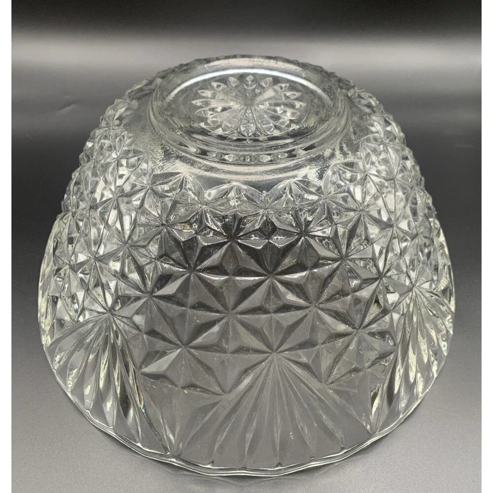 Anchor Hocking EAPC Star of David Cut Glass Bowl Vintage Scalloped Rim Crystal